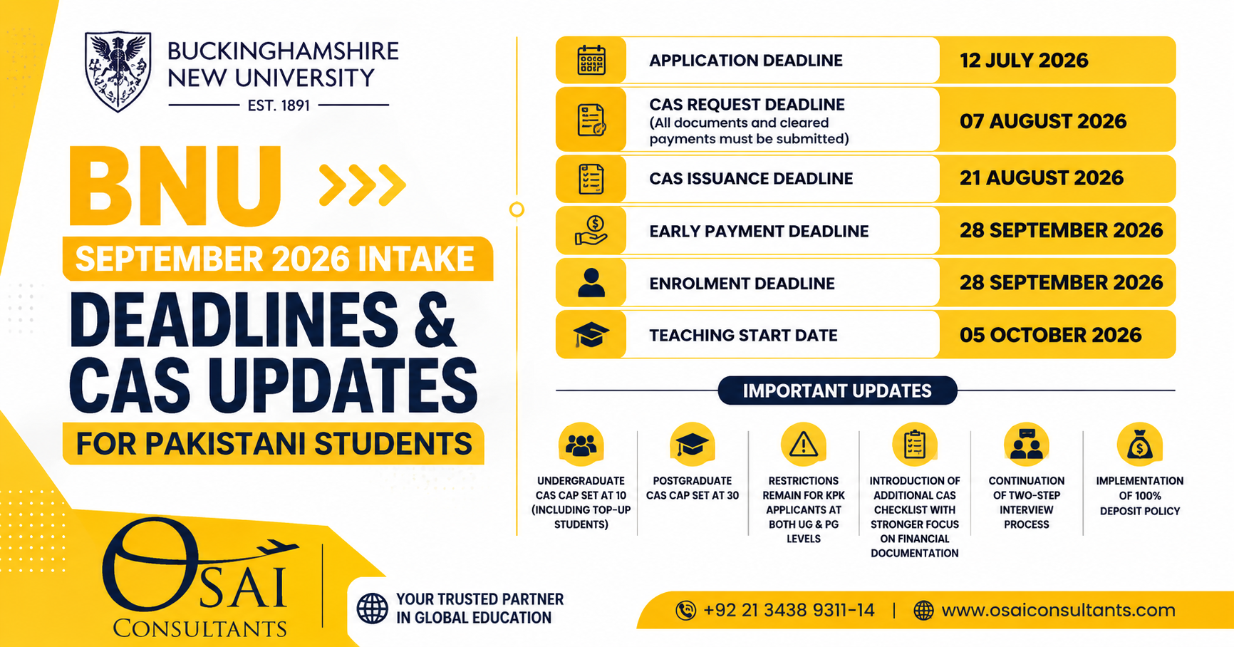 Study in UK: BNU September 2026 Intake Deadlines & CAS Updates for Pakistani Students