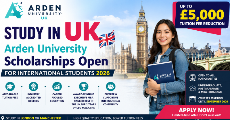 Study in UK: Arden University Scholarships Open for International Students 2026