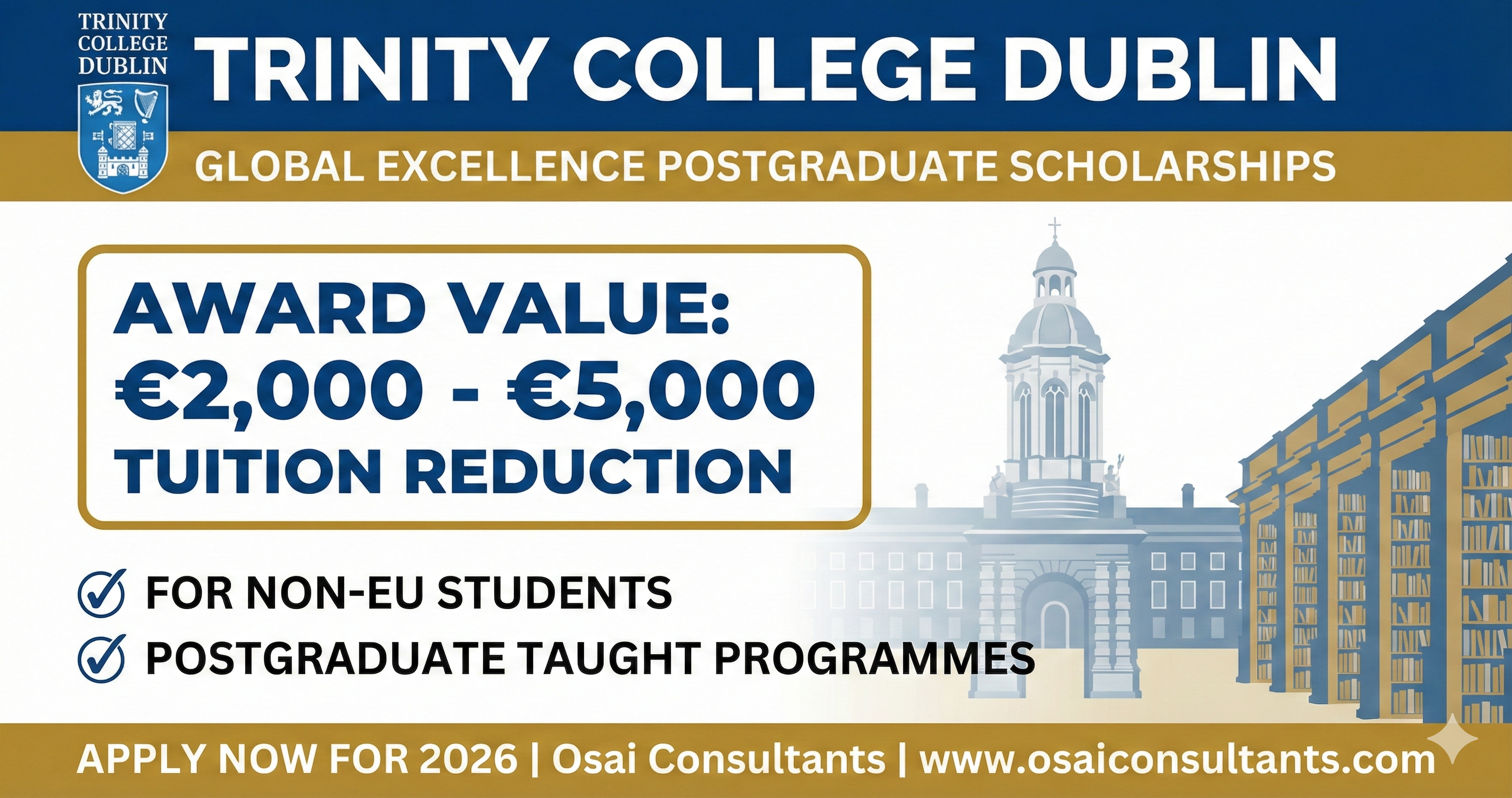 Trinity College Dublin Global Excellence Postgraduate Scholarships
